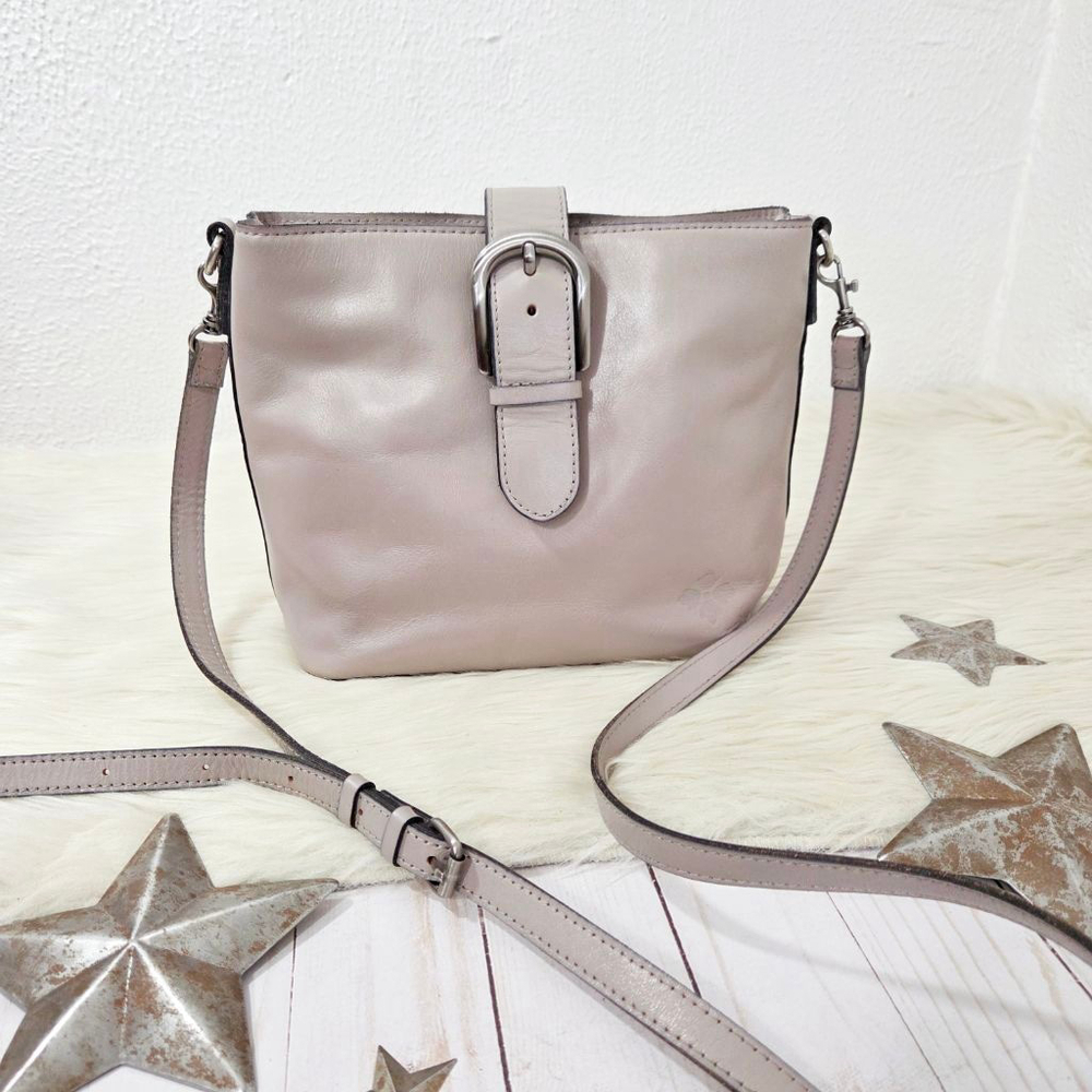 Patricia Nash Irving Bucket Crossbody Bag Distressed Vintage Leather Stone Grey